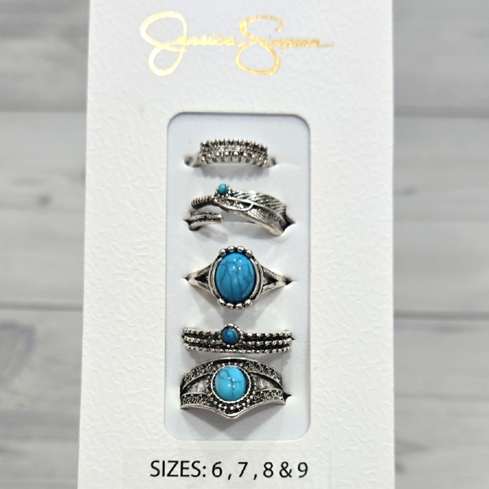 Jessica Simpson Silver and Blue Bohemian Ring Set